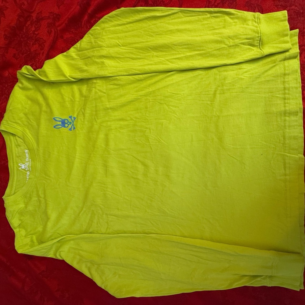 Psycho Bunny Neon Yellow Long Sleeve Tee with Blue Logo